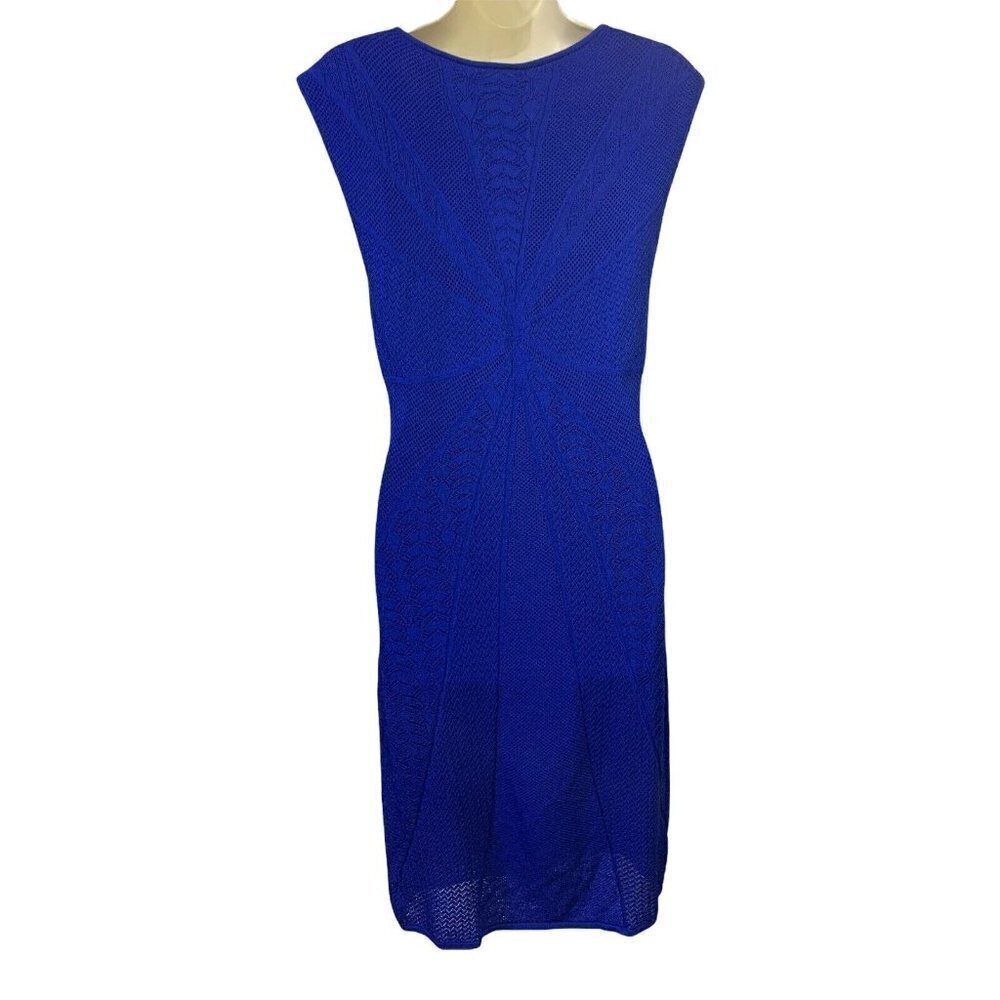 Catherine Malandrino Starburst Pointelle Knit Crochet Dress Blue V-Neck NWT $295 - Picture 9 of 12